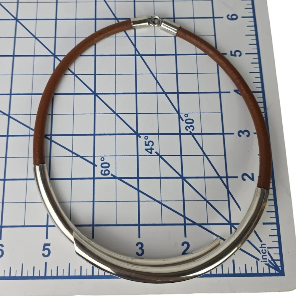 Vintage Taxco Sterling and Leather Choker Necklace and Bracelet Set - Picture 10 of 13